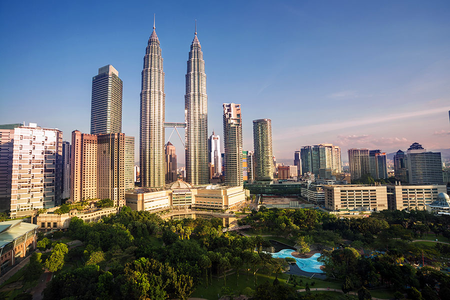 The Petronas Towers dominate Kuala Lumpur's skyline