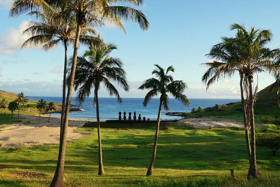 Anakena Beach is home to white sands and coconut palms