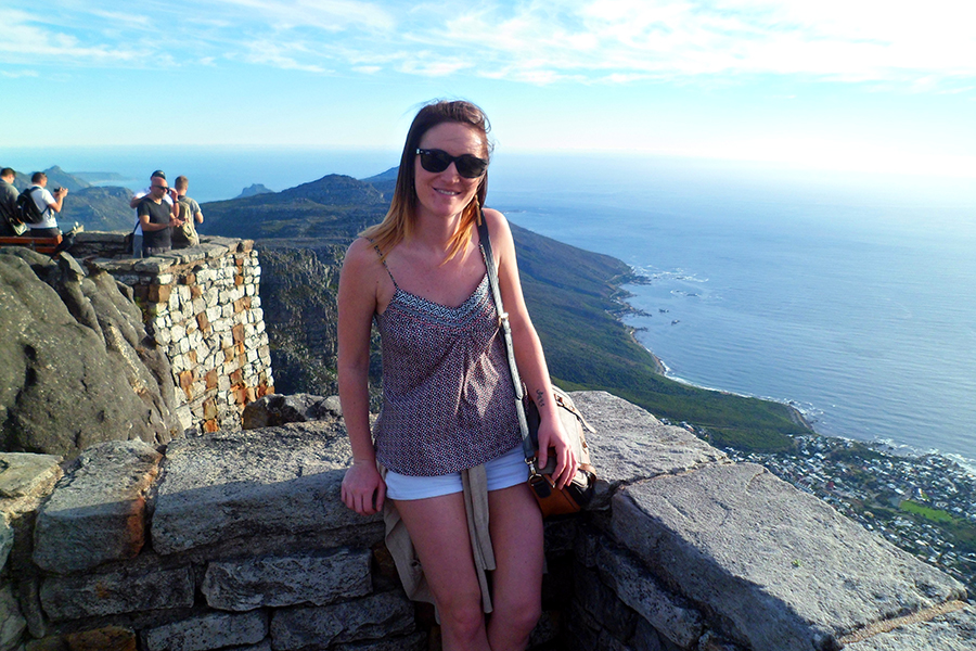 Susan on top of Table Mountain, Cape Town, South Africa