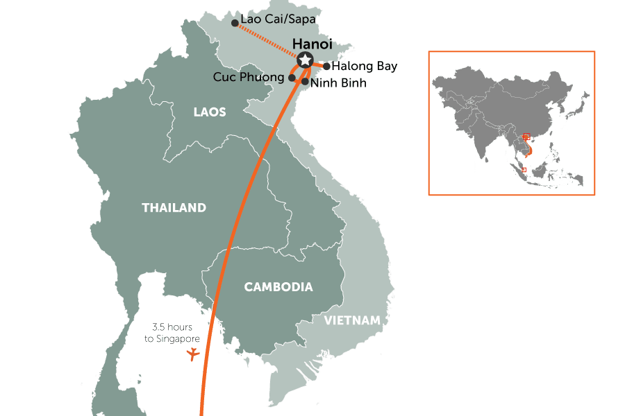 Northern Vietnam and Singapore holiday | map
