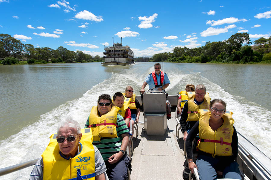 Explore the smaller channels of the Murray River by speedboat | Photo credit: Captain Cook Cruises