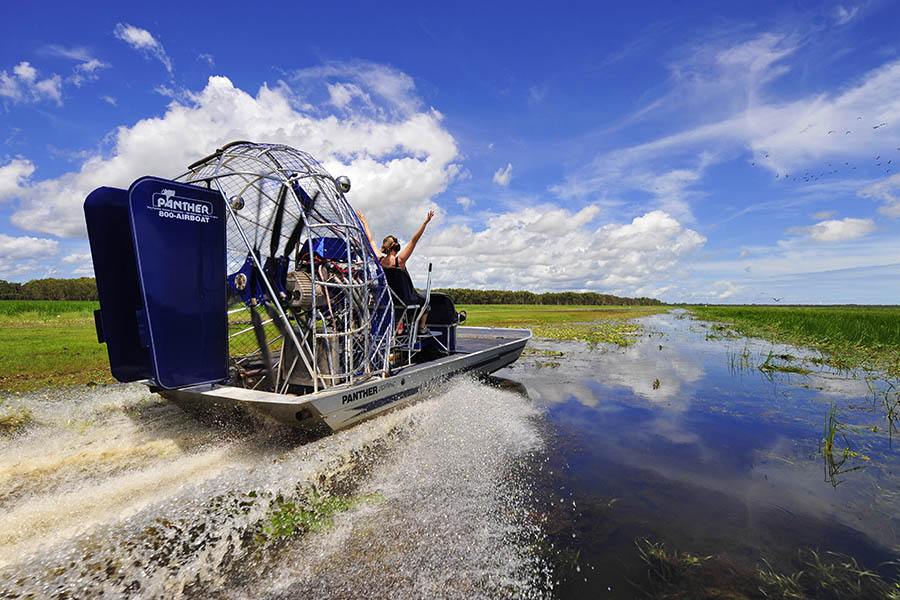 Take an airboat through the Mary River Floodplains | Photo credit: Tourism NT and Steve Strike