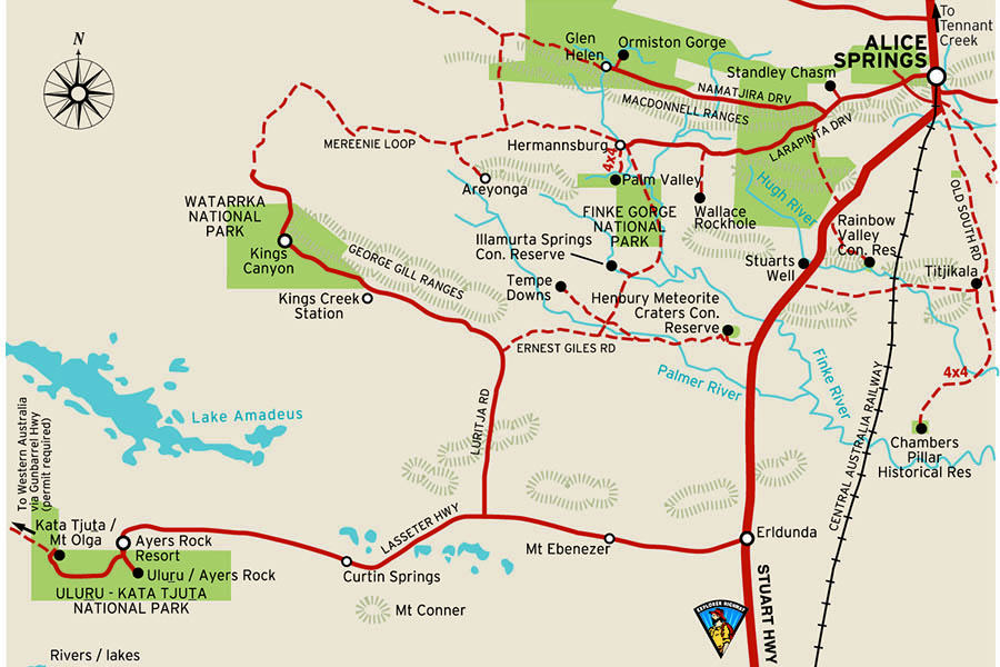 Map of Red Centre Way and Uluru Kata-Tjuta National Park | Photo credit Tourism NT