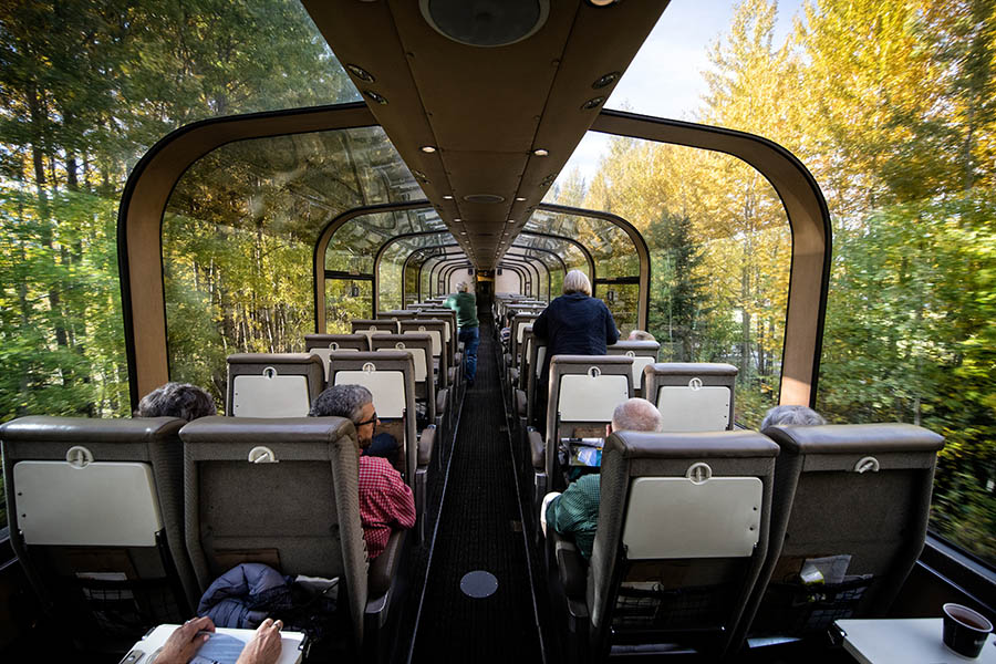Get amazing views from the Panoramic Dome Car aboard the Skeena Train | Photo credit: VIA Rail Canada