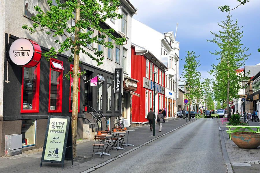 The shopping and eating district of Reykjavik feels like a small town