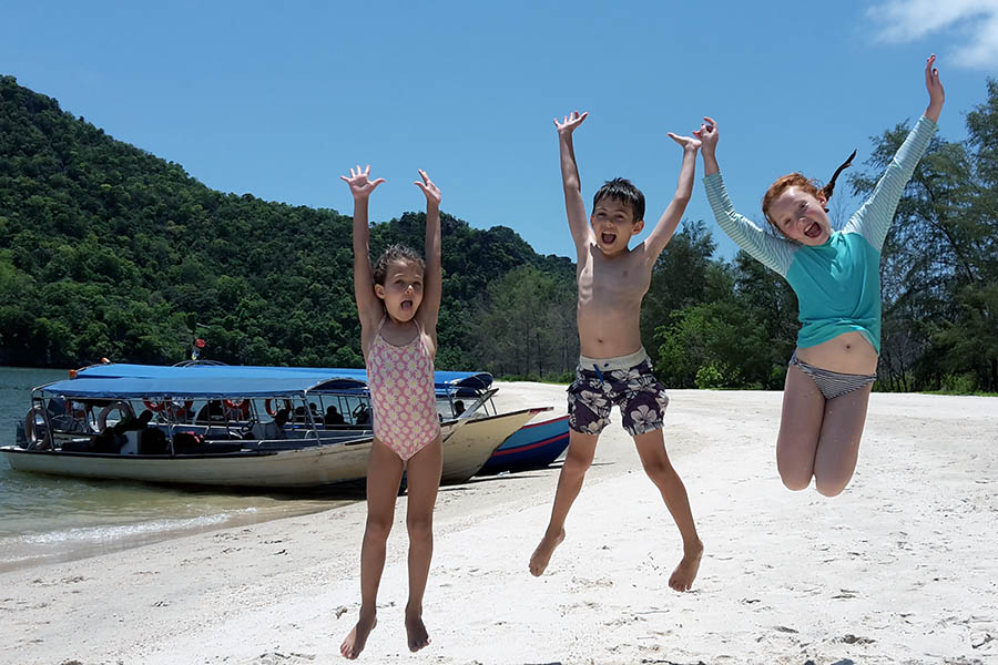 The beach is a very child-friendly bay, with wide white sands and shallow waters