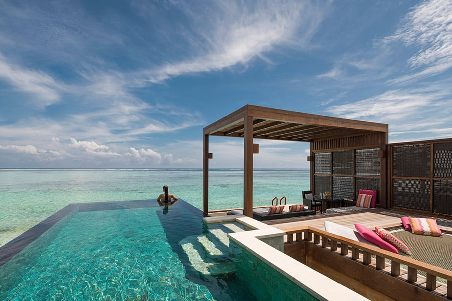 Watch the sunset from your private pool at Kuda Huraa in the Maldives | Photo credit: Four Seasons