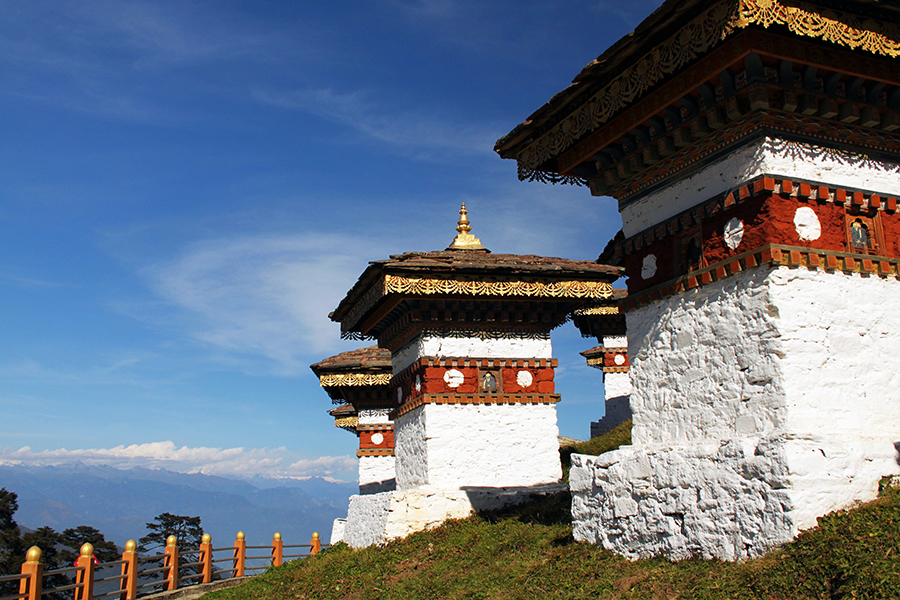 Memorial chortens are dotted along the Dochula Pass