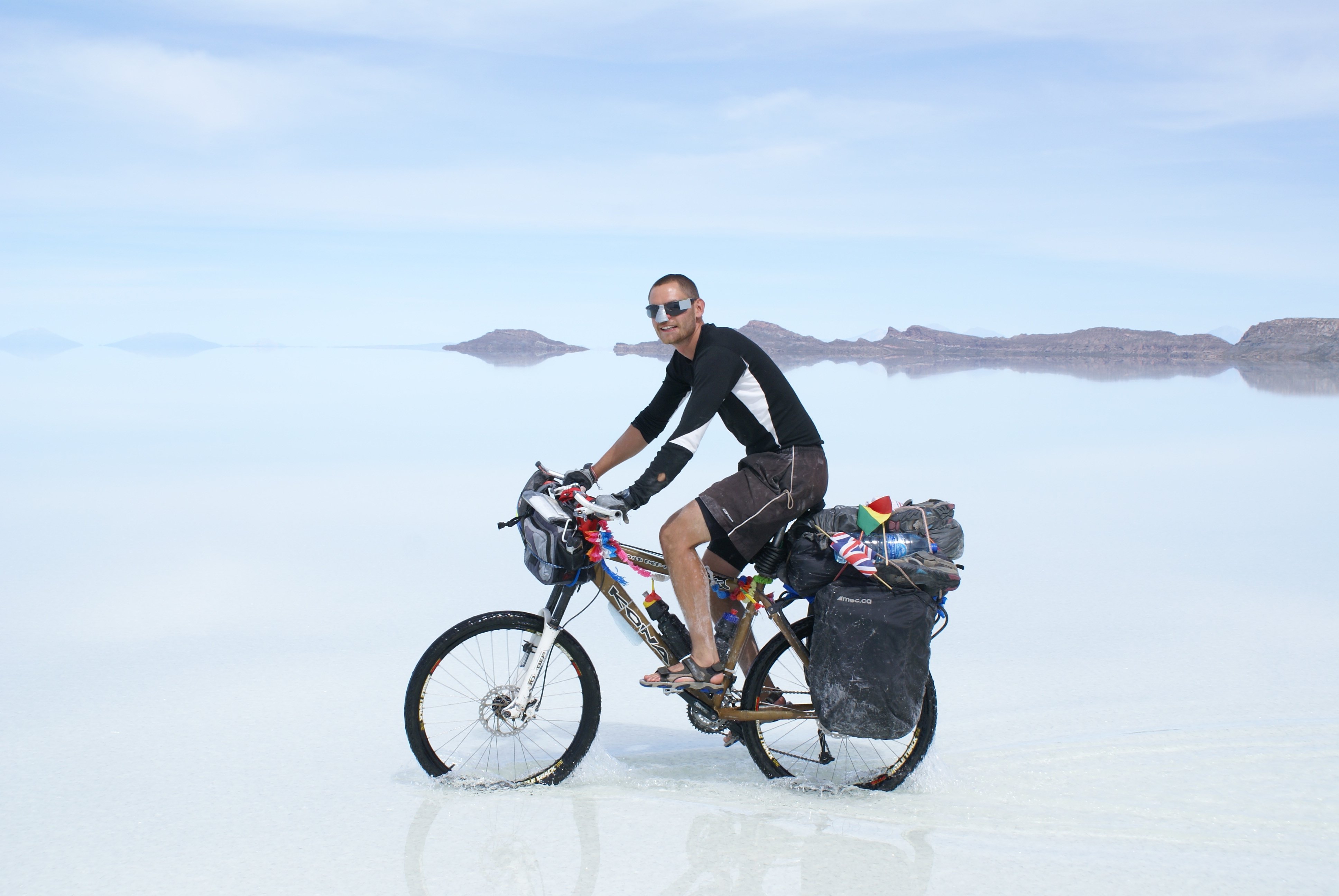 Cycling the largest salt flats in the world in Bolivia during wet season- note the few inches of water! An epic fail as we did 13km in 3 hours and had to turn round as it was too slow going. One of the best adventures ever   