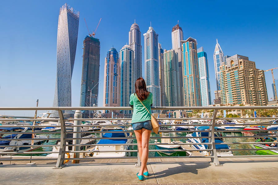 Walk amongst the soaring skyscrapers of Dubai Marina