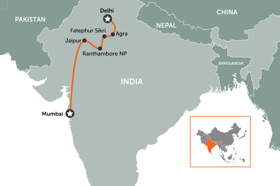 Dreams of the Taj with tigers| map