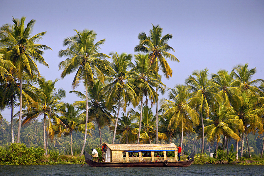 House boats weave through the tranquil backwaters House boats weave through the tranquil backwaters