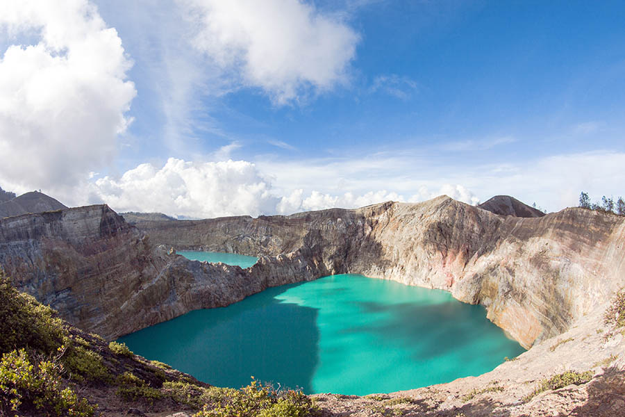 Kelimutu is made up of 3 coloured lakes which range from aquamarine to ochre red