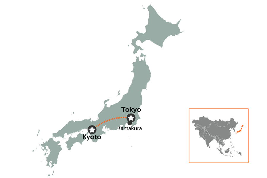 Japan's Capitals: A week in Tokyo & Kyoto | map
