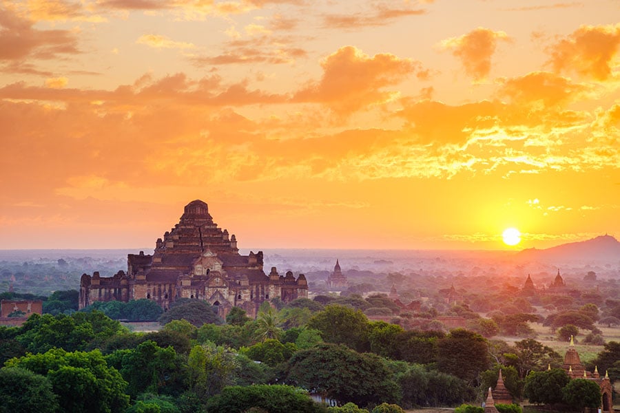 Start your tour of the Bagan temples from an elevated viewpoint for magnificent panoramic views 