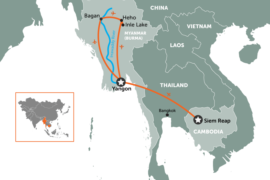 Highlights of Myanmar and Cambodia | map