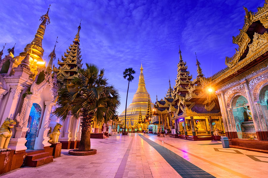 The magnificent Schwedagon Pagoda is a highlight of any visit to Yangon
