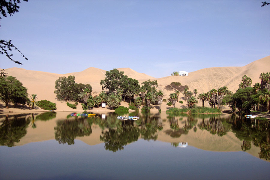 Huacachina is built around a desert oasis and towering sand dunes 