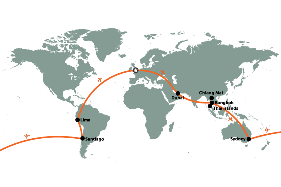 Multi-centre holiday inc Thailand, Australia & South America | map