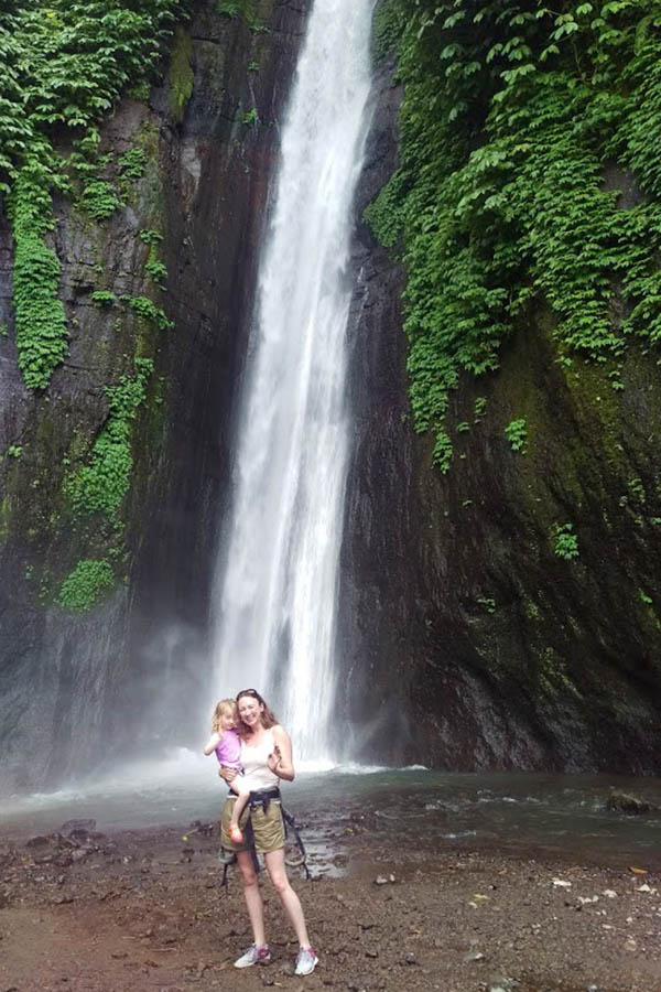 Sophie and daughter at Munduk waterfall
