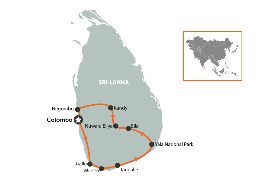Sri Lanka: Beaches to Buddha | map