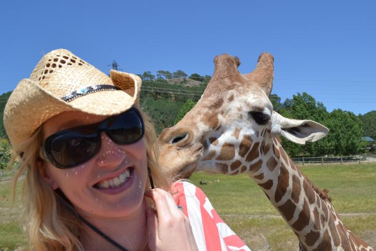 Helen getting ambushed by a giraffe