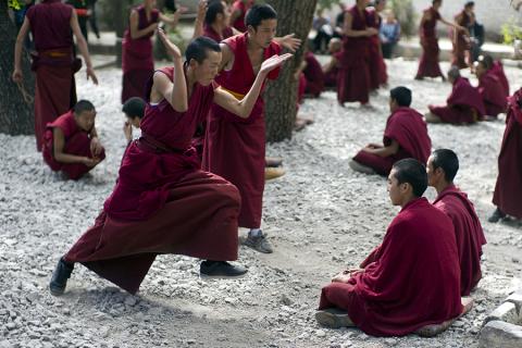 Young monks demonstrate their ancient learning