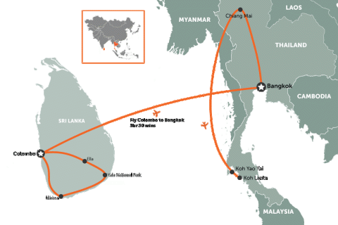 Sri Lanka multi-centre holiday with Thailand | map