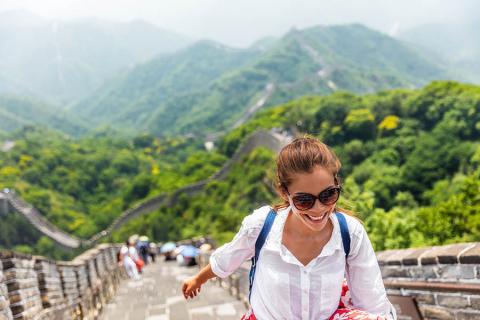 Woman walking on the Great Wall of China
