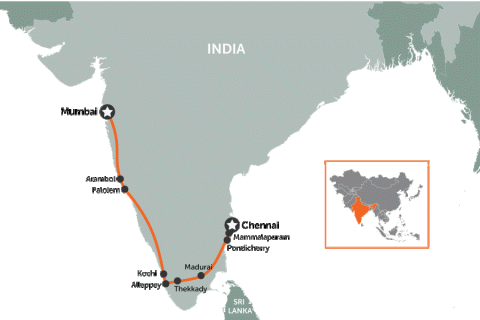 Highlights of Southern India map