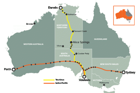 The Indian Pacific and The Ghan train routes | map