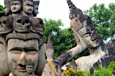 Discover Buddha Park, with over 200 Hindu and Buddhist statues