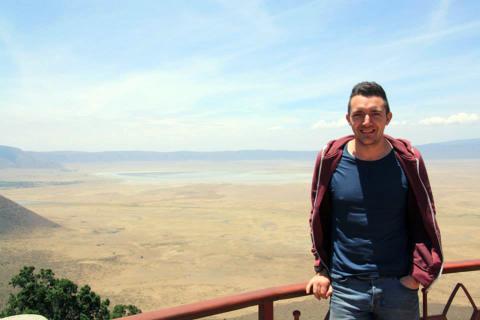 Jeremy at the 600m deep Ngorongoro Crater, Tanzania