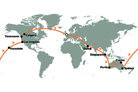 Canada, USA & Australia Business Class holiday package | map