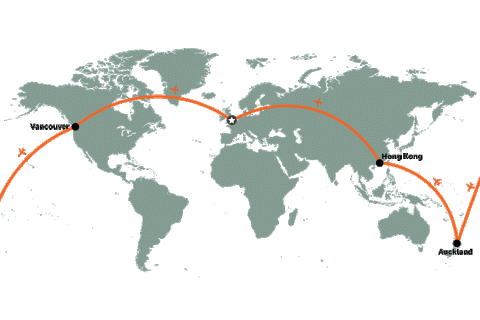 Canada, NZ & Hong Kong holiday with Premium Economy flights | map