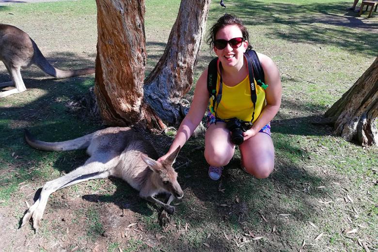 Naomi with the kangaroos at Currumbin Wildlife Sanctuary | Travel Nation