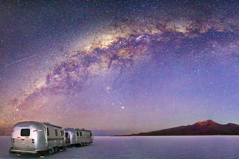 Sleep in a deluxe airstream camper on the Bolivian salt flats | Photo credit: Deluxe Airstream Campers Bolivia