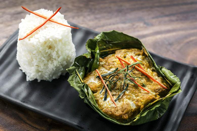 Fish amok - a delicious coconut curry cooked in banana leaves
