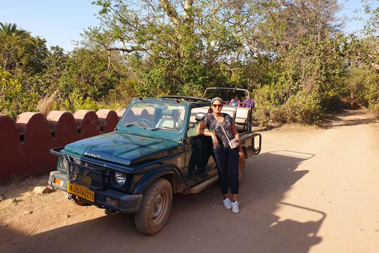 Elodie and her safari jeep in Ranthambore National Park | Travel Nation