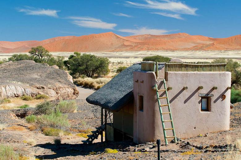 Climb the ladder to your rooftop bed at Kulala Desert Lodge | Photo credit: Wilderness Safaris