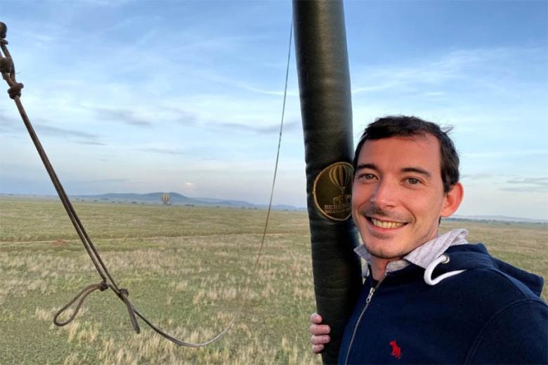 Graham enjoying views over the Serengeti from a hot air balloon|Travel Nation