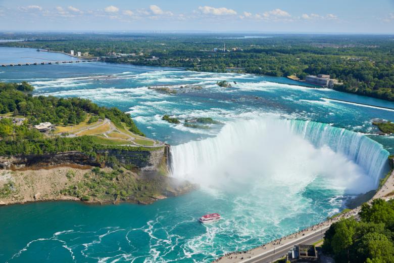 A guide to visiting Niagara Falls: aerial view of the Falls, Canada side