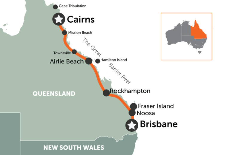 Brisbane to Cairns self-drive | map
