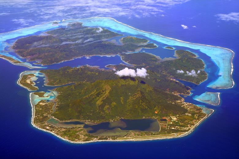 Huahine island and lagoon from above