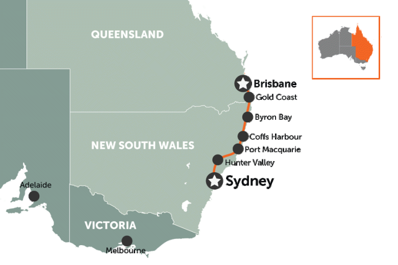 Pacific Highway: Brisbane to Sydney | map