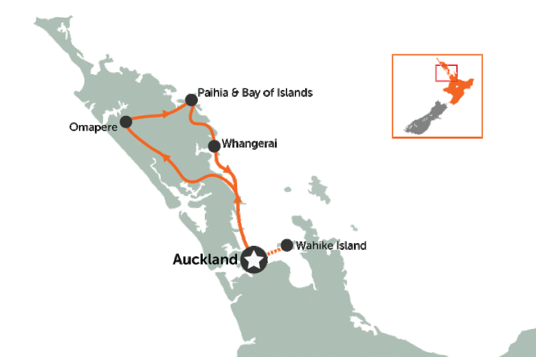 North Island: Auckland and Bay of Islands Loop | map