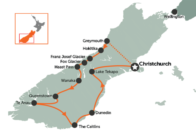 South Island: Christchurch South Loop | map