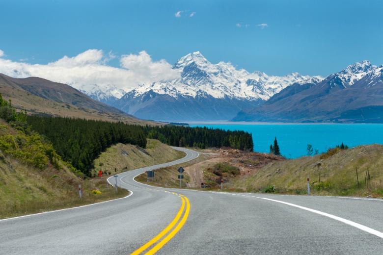 Driving towards Mount Cook, New Zealand
