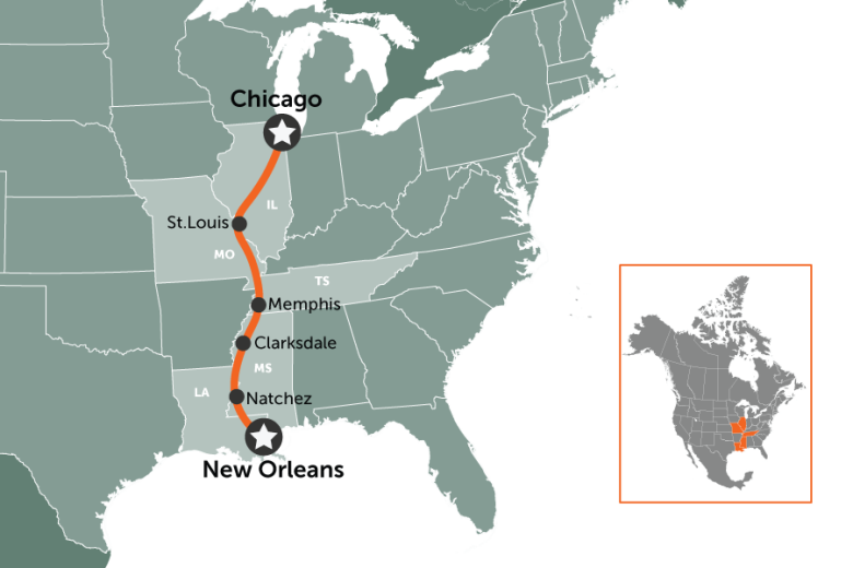 Chicago to New Orleans | map