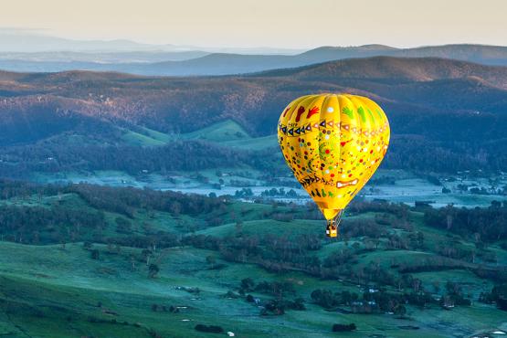 Hot air balloon over Yarra Valley, Victoria, Australia